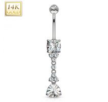 Piercing nombril Or Blanc 14 Carats pierre triangle