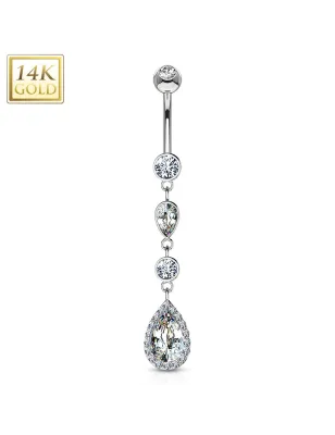 Piercing nombril Or  Blanc 14 Carats cascade larmes