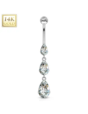 Piercing nombril Or  Blanc 14 Carats larmes