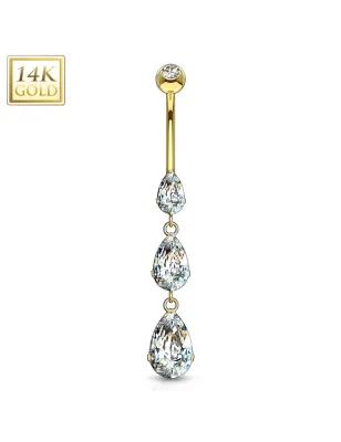 Piercing nombril Or Jaune 14 Carats larmes