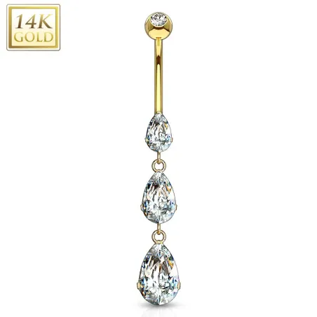 Piercing nombril Or Jaune 14 Carats larmes