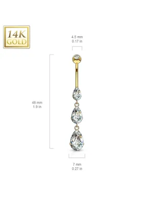 Piercing nombril Or Jaune 14 Carats larmes