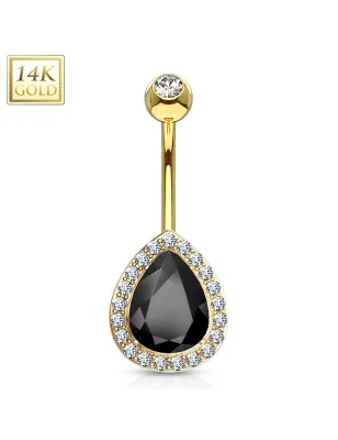Piercing nombril or 14 carats poire noire