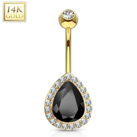 Piercing nombril or 14 carats poire noire
