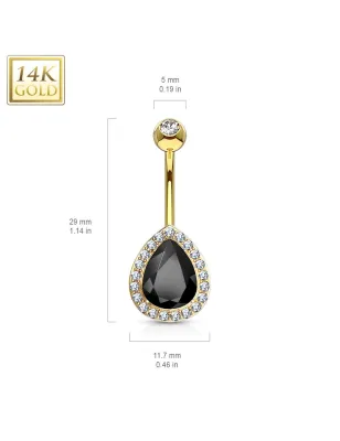 Piercing nombril or 14 carats poire noire