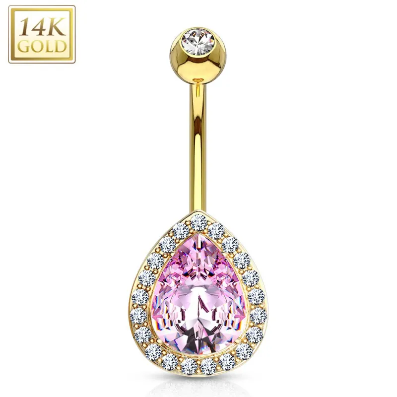 Piercing nombril or 14 carats poire rose