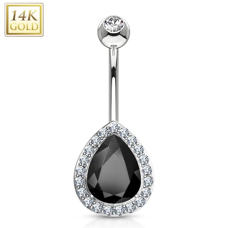 Piercing nombril or blanc 14 carats poire noire