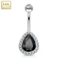 Piercing nombril or blanc 14 carats poire noire