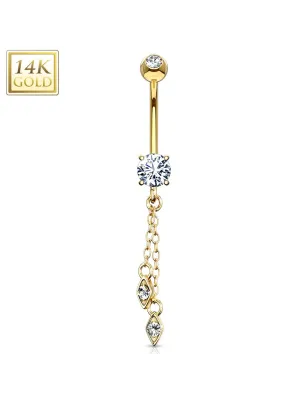 Piercing nombril or jaune 14 carats chaines