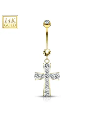 Piercing nombril Or 14 carats barre croix