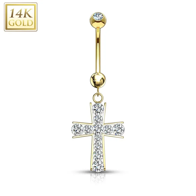 Piercing nombril Or 14 carats barre croix