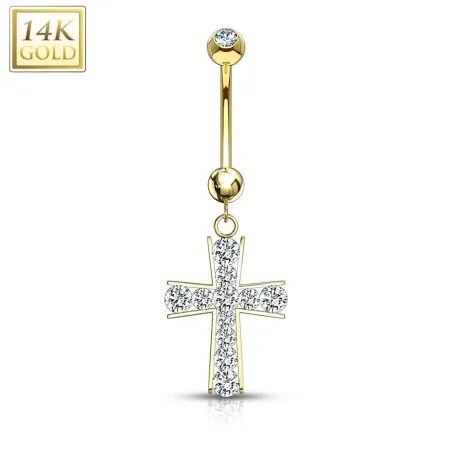 Piercing nombril Or 14 carats barre croix