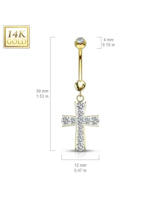 Piercing nombril Or 14 carats barre croix