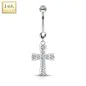 Piercing nombril Or blanc 14 carats barre croix