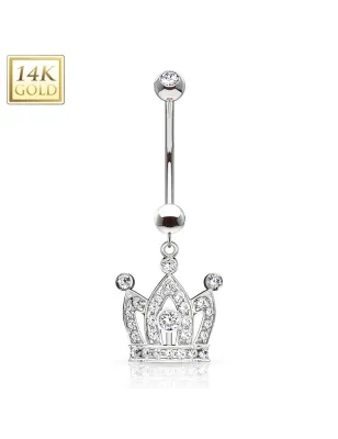 Piercing nombril Or blanc 14 carats couronne