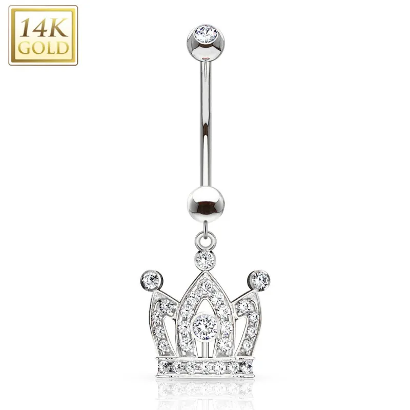 Piercing nombril Or blanc 14 carats couronne