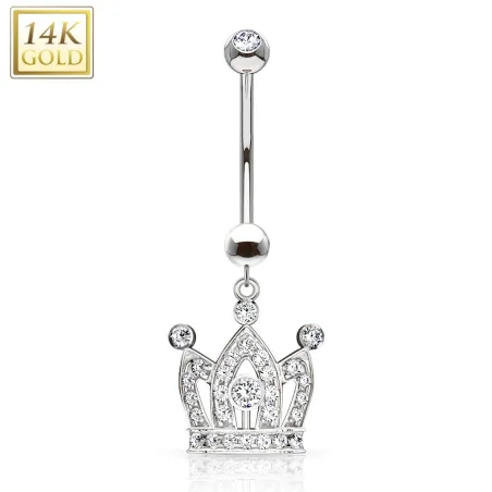 Piercing nombril Or blanc 14 carats couronne
