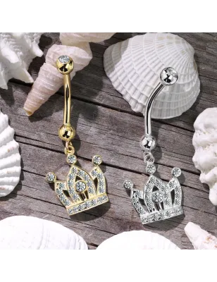 Piercing nombril Or blanc 14 carats couronne