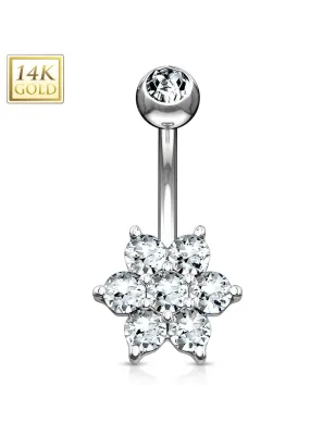 Piercing nombril Or  Blanc 14 Carats Fleur