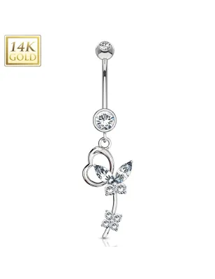 Piercing nombril Or blanc 14 carats papillon loop