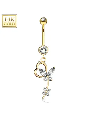 Piercing nombril Or jaune 14 carats papillon loop