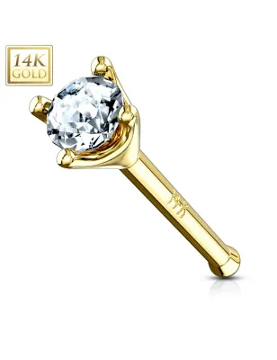 Piercing nez tige droite Or 14K GEM Serti "Griffes"  - Bijou Piercing Nez