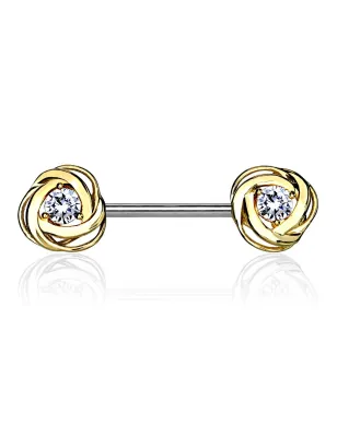 Piercing téton fleur roses avec strass plaqué or