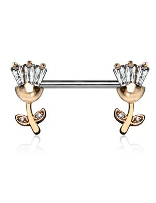 Piercing téton tulipes avec strass plaqué or rose
