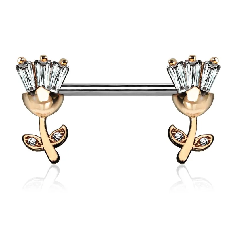 Piercing téton tulipes avec strass plaqué or rose
