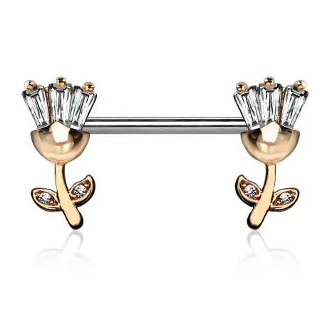 Piercing téton tulipes avec strass plaqué or rose