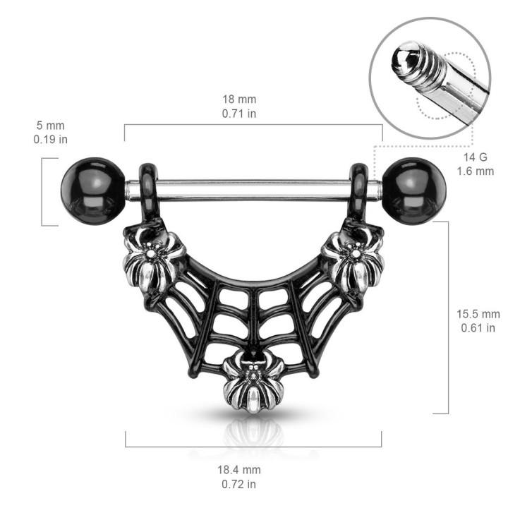 Piercing téton toile d'araignée noire
