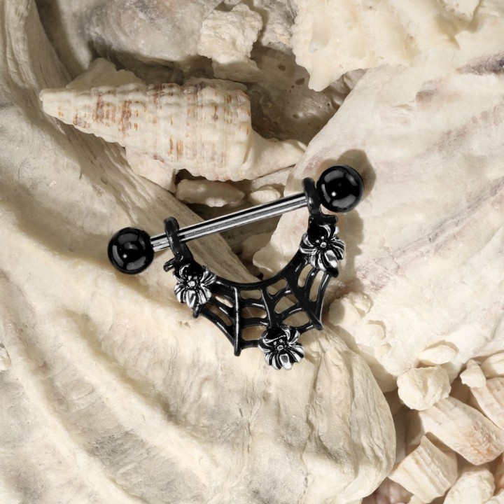 Piercing téton toile d'araignée noire