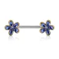 Piercing téton doré double fleurs bleues