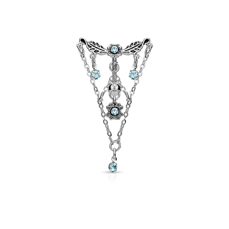 Piercing nombril inversé chaines turquoise