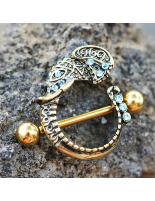Piercing téton plaqué or éléphant tribal