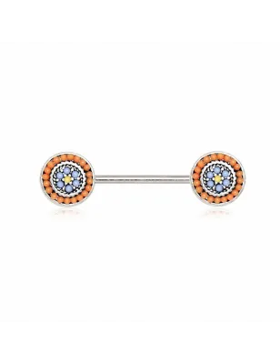 Piercing téton multiples perles orange bleu
