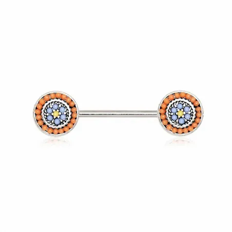 Piercing téton multiples perles orange bleu