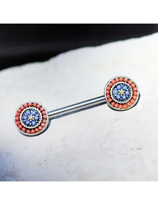 Piercing téton multiples perles orange bleu