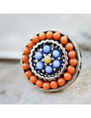 Piercing téton multiples perles orange bleu