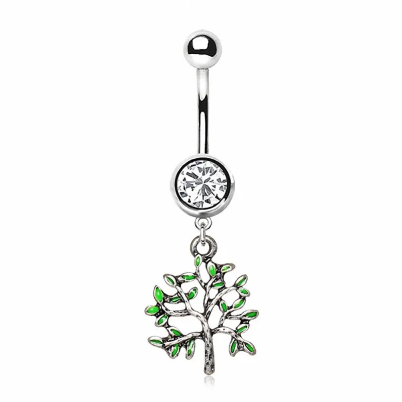 Piercing nombril arbre de vie vert