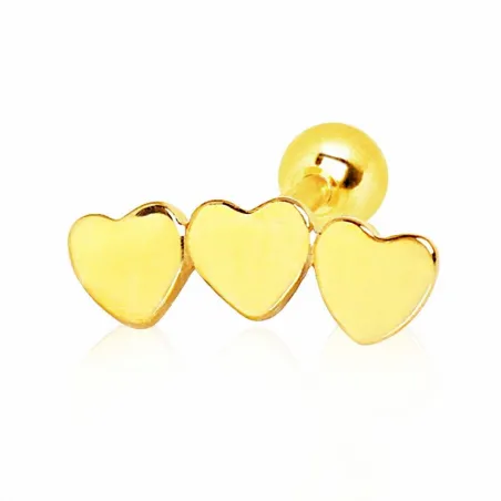 Piercing cartilage hélix plaqué or triple coeur