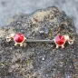 Piercing téton plaqué or éléphant gemmes rouges