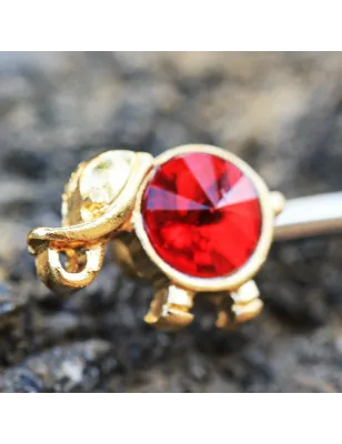 Piercing téton plaqué or éléphant gemmes rouges