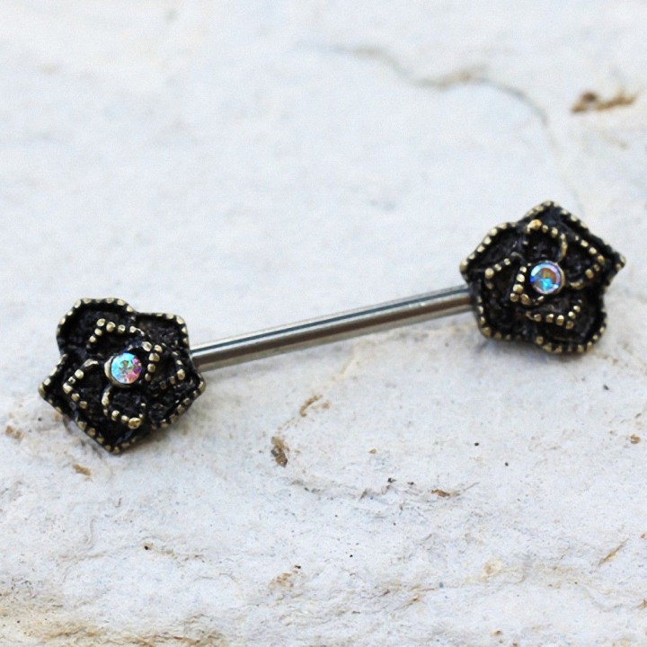 Piercing téton floral doré ancien