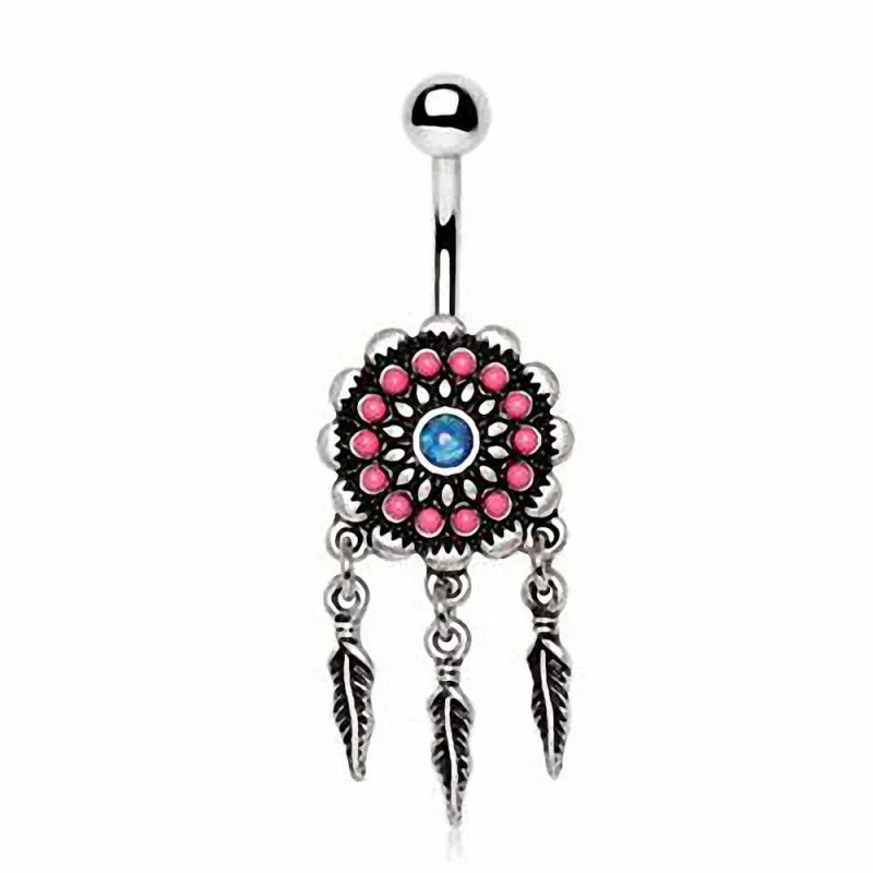 Piercing nombril attrapeur de rêves perles roses