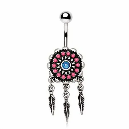 Piercing nombril attrapeur de rêves perles roses