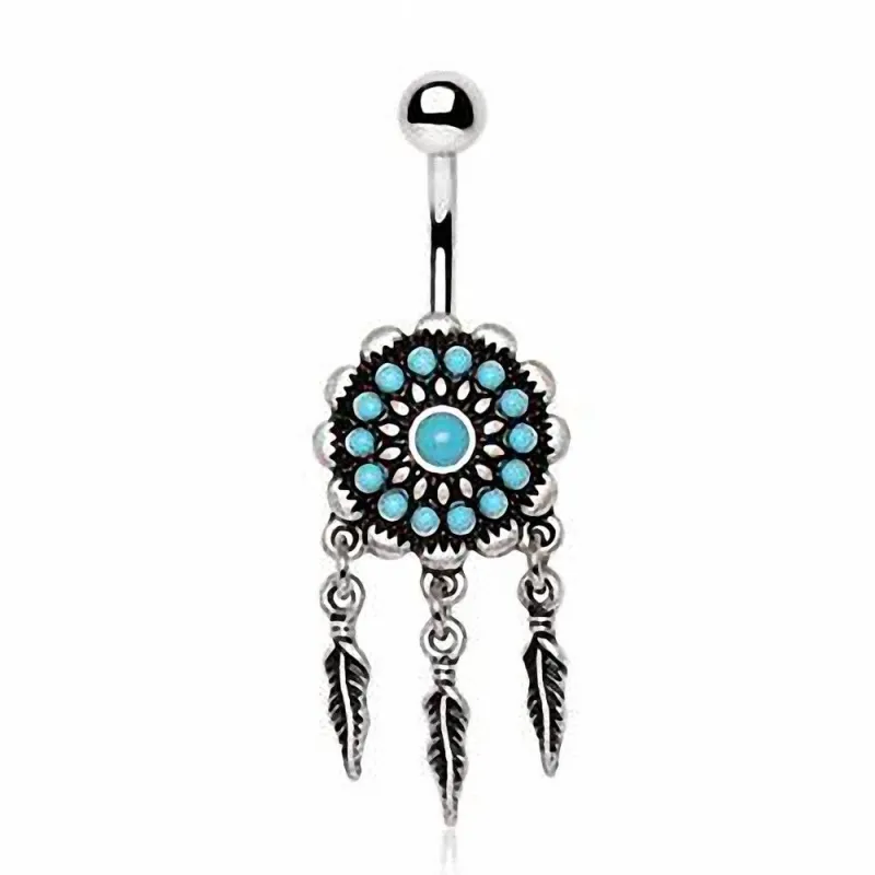 Piercing nombril attrapeur de rêves perles turquoises