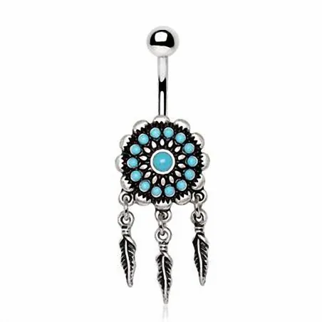 Piercing nombril attrapeur de rêves perles turquoises