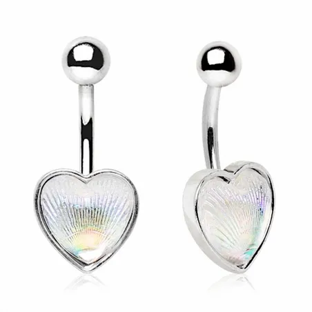 Piercing nombril coeur holographique