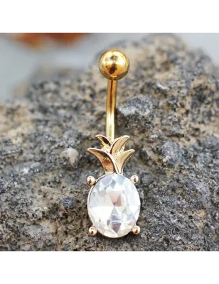 Piercing nombril ananas pierre blanche